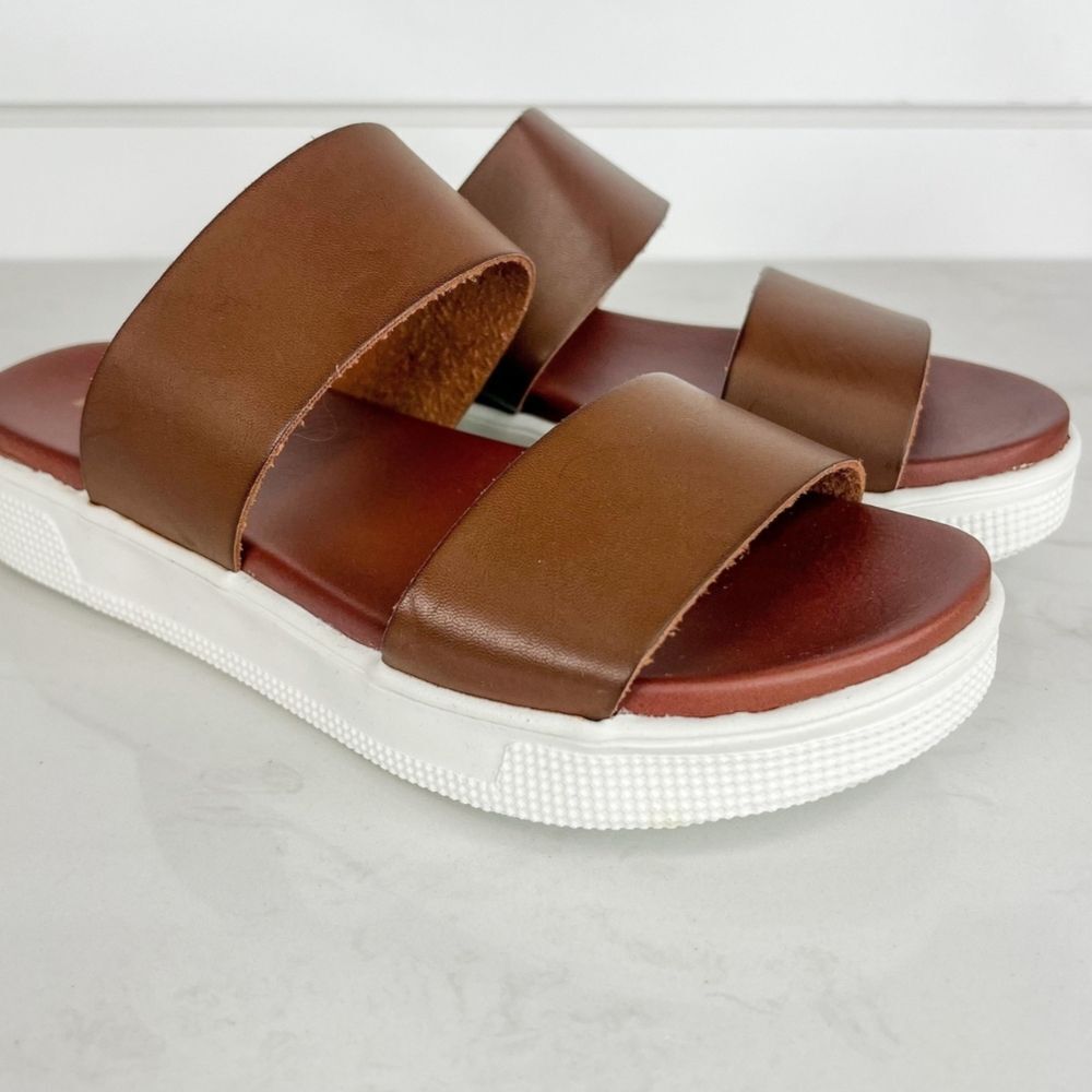 MIA Brown and White Sandals with Wide Strap